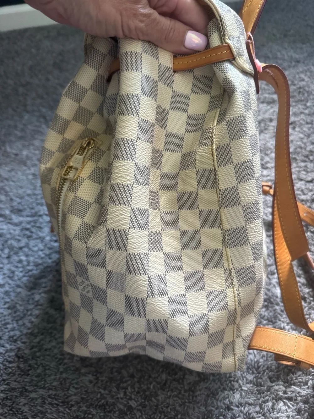 Louis Vuitton Damier Azur Checker Canvas Backpack in White and Tan